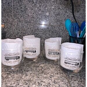 Vintage Trucks Low Ball Roly Poly Crystal Glasses Set Tractor Trailers